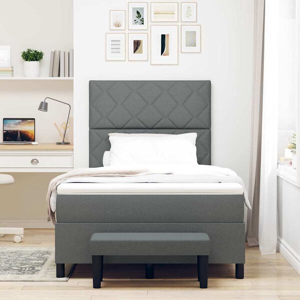 vidaXL Cama Box com colch&atilde;o Cinza Escuro 120 x 190 cm tecido