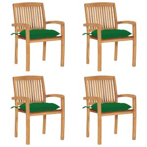 vidaXL Cadeiras de jardim empih&aacute;veis c/ almofad&otilde;es 4 pcs teca maci&ccedil;a
