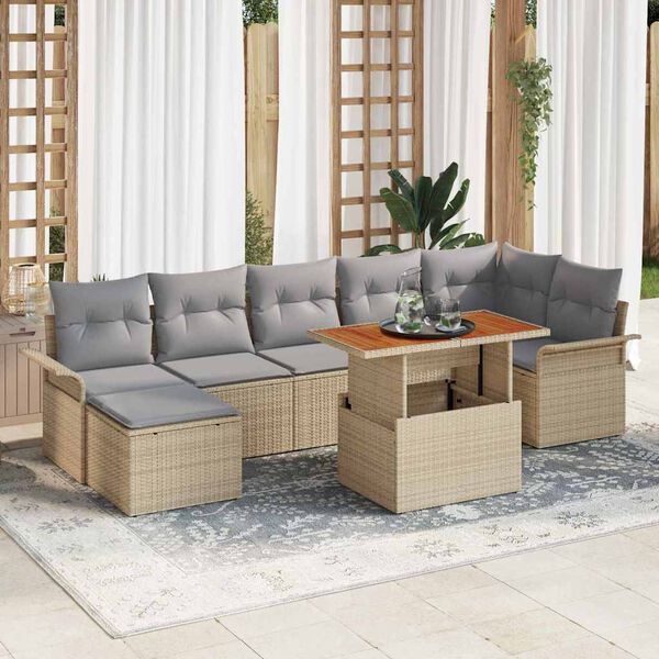 vidaXL Conjunto de Sof&aacute; de Jardim 8 pcs Bege Rattan Sint&eacute;tico