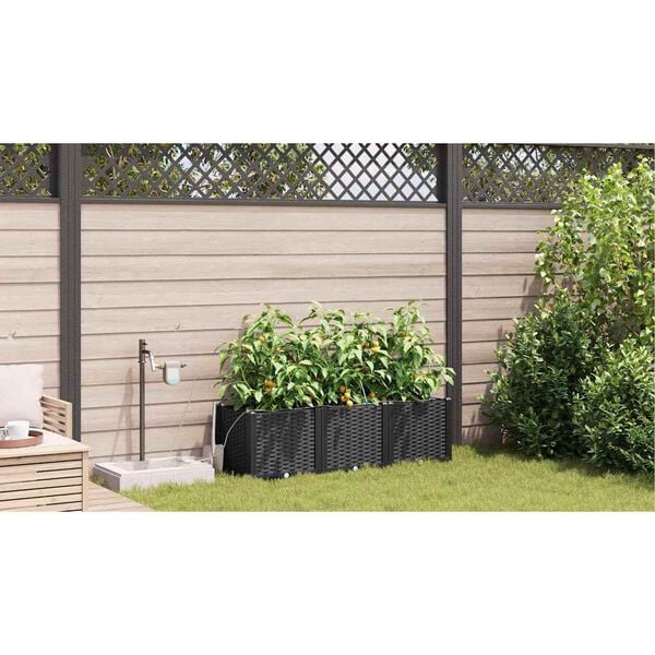 vidaXL Vaso de Jardim 3 pcs Preto A&ccedil;o