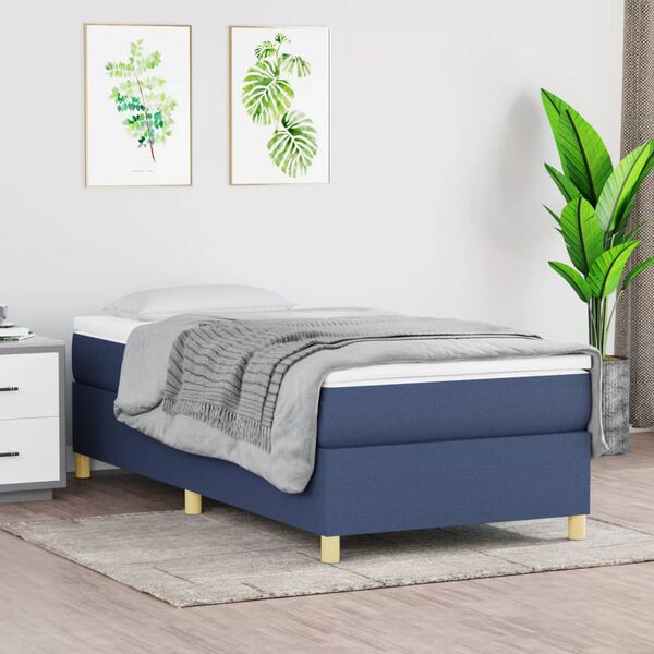 vidaXL Estrutura de cama com molas 100x200 cm tecido azul