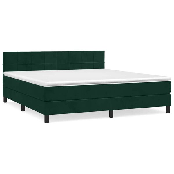 vidaXL Cama com molas/colch&atilde;o 160x200 cm veludo verde-escuro