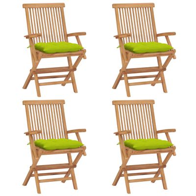 vidaXL Cadeiras jardim c/ almofadões verde brilhante 4 pcs teca maciça