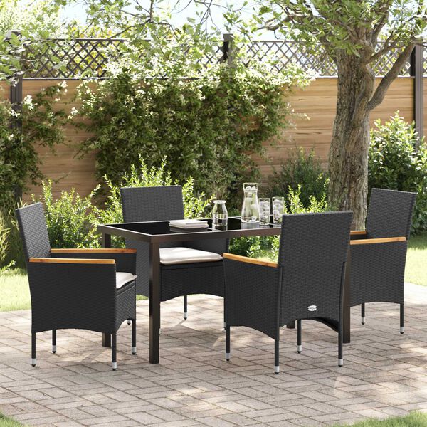 vidaXL Conjunto de Jantar para Jardim com almofada 5 pcs Preto vime PE