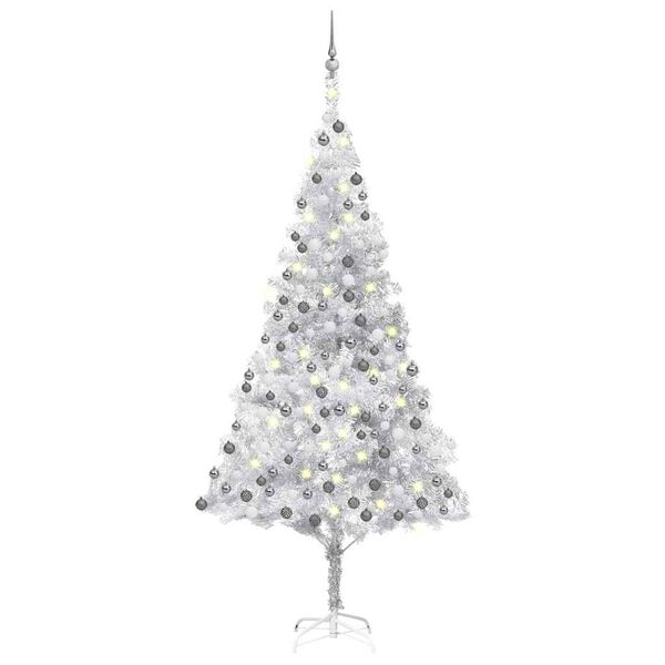 vidaXL &Aacute;rvore Natal artificial pr&eacute;-iluminada c/bola 210cm PET prateado
