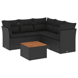 vidaXL 6 pcs conjunto sof&aacute;s de jardim c/ almofad&otilde;es vime PE preto