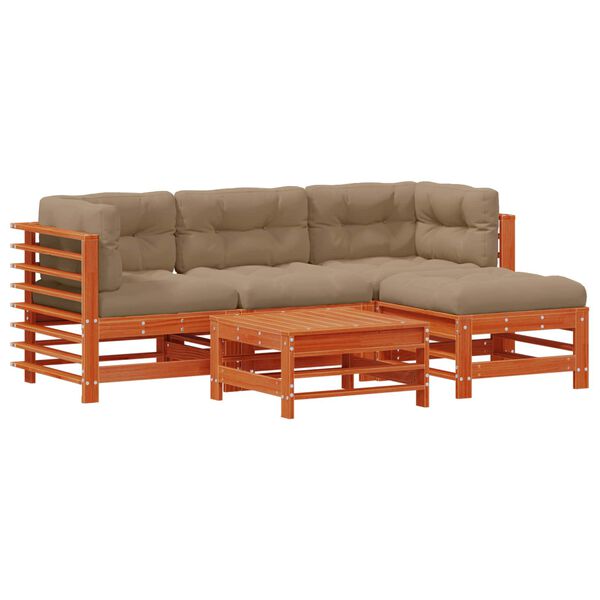 vidaXL Conjunto de Lounge de Jardim 5 pcs Castanho Cera