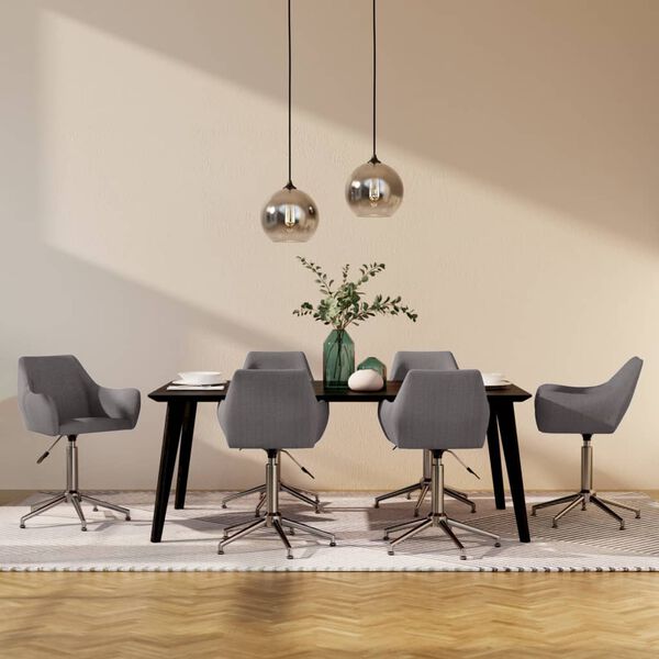 vidaXL Cadeiras de jantar girat&oacute;rias 6 pcs tecido cinzento-claro