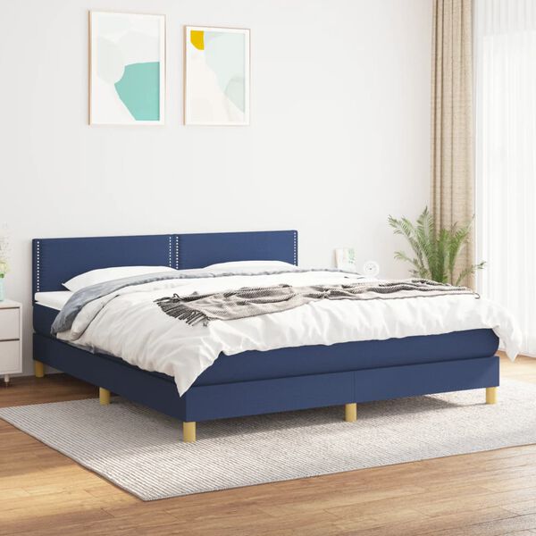 vidaXL Cama com molas/colch&atilde;o 180x200 cm tecido azul