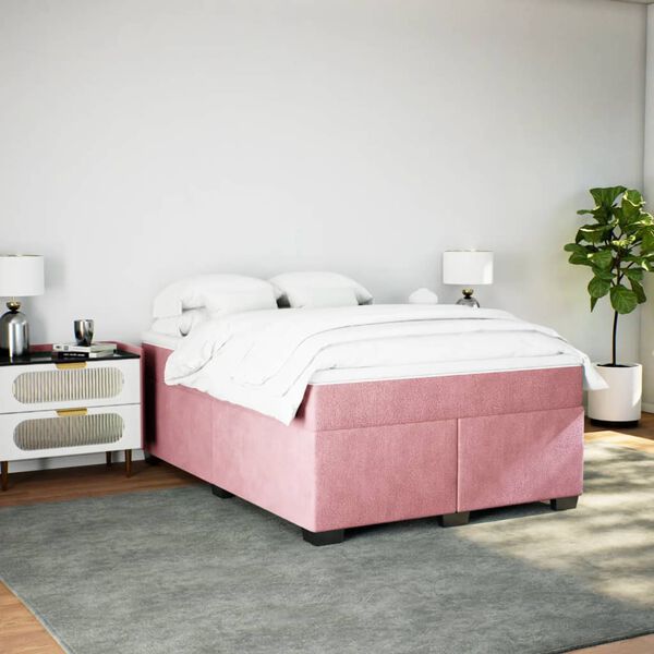vidaXL Cama com molas/colchão 160x200 cm veludo rosa
