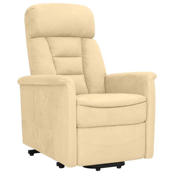 vidaXL Poltrona reclin&aacute;vel elevat&oacute;ria camur&ccedil;a artificial cor creme