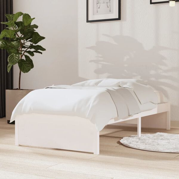 vidaXL Estrutura cama pequena solteiro 75x190 cm madeira maciça branco