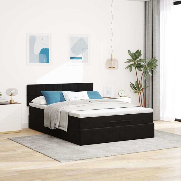 vidaXL Estrutura de cama otomana com colch&atilde;o 140x200 cm veludo preto