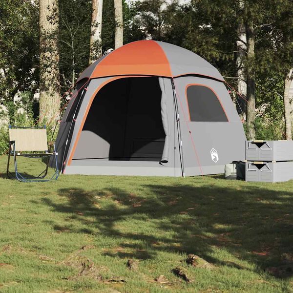 vidaXL Tenda familiar estilo Igloo 6 pessoas imperm. cinza/laranja