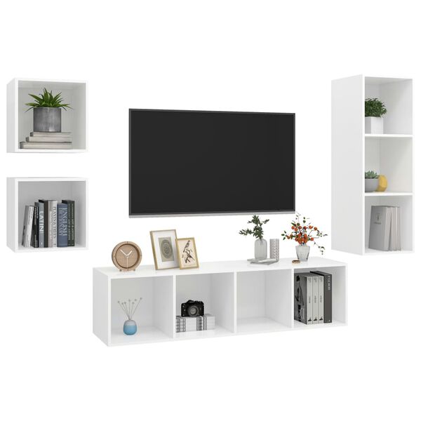 vidaXL 4 pcs conjunto de móveis de TV contraplacado branco