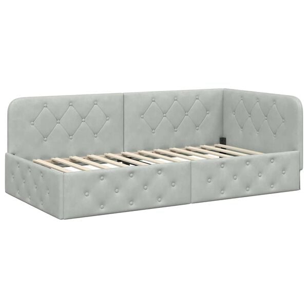 vidaXL Estrutura de Cama de Canto Cinzento-claro 90 x 190 cm Veludo