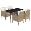 vidaXL 5 pcs conjunto de jantar p/ jardim com almofad&otilde;es vime PE bege