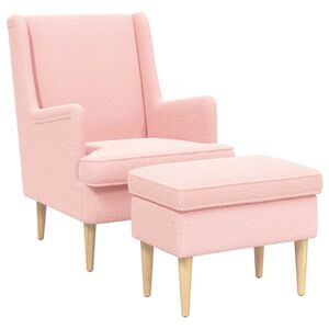 vidaXL Poltrona com Puff 2 unid. Rosa Boucl&eacute;