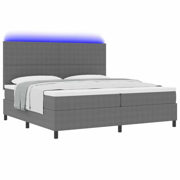 vidaXL Cama Box Spring LED Cinza Claro e Branco 200 x 200 cm