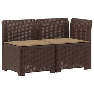 vidaXL Sof&aacute; de Jardim 2 Lugares com Almofadas Look Rattan PP Castanho
