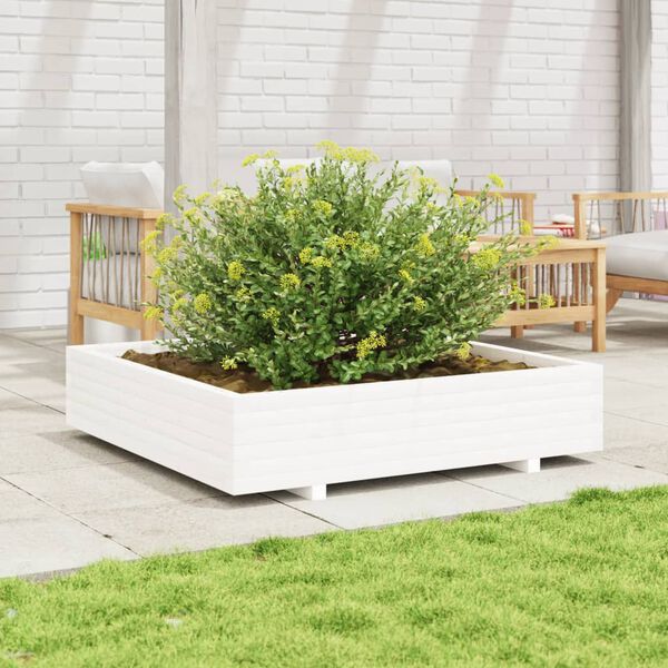 vidaXL Vaso/floreira de jardim 110x110x26,5 cm pinho maci&ccedil;o branco