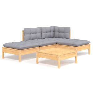 vidaXL 5 pcs conjunto lounge de jardim c/ almofad&otilde;es cinzentos pinho