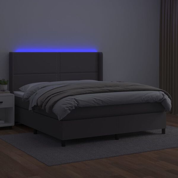 vidaXL Cama box spring c/ colch&atilde;o/LED 160x200cm couro artificial cinza