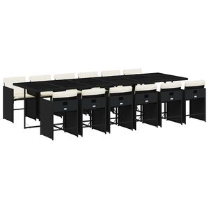 vidaXL 13 pcs conjunto de jantar p/jardim com almofad&otilde;es vime PE preto