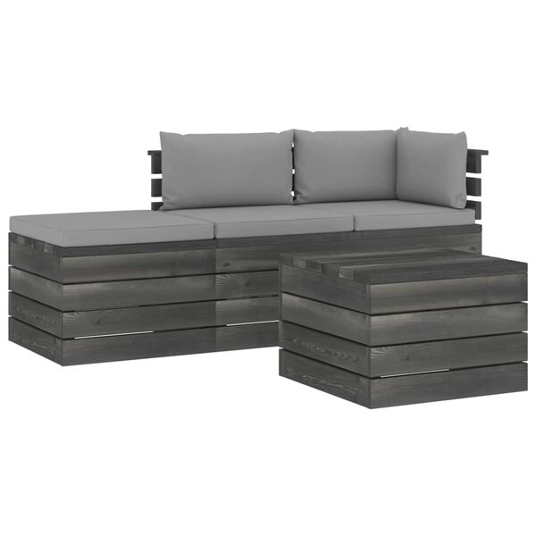 vidaXL 4 pcs conjunto lounge de paletes + almofad&otilde;es madeira de pinho