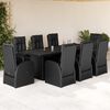 vidaXL 9 pcs conjunto de jantar p/ jardim c/ almofad&otilde;es vime PE preto