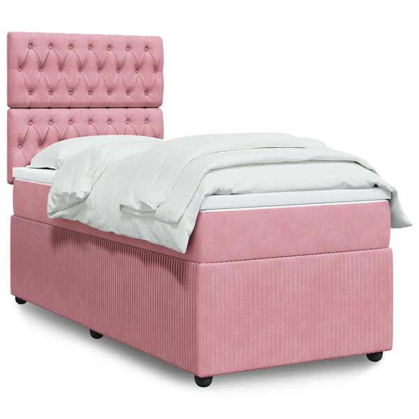 vidaXL Cama com molas/colch&atilde;o 80x200 cm veludo rosa