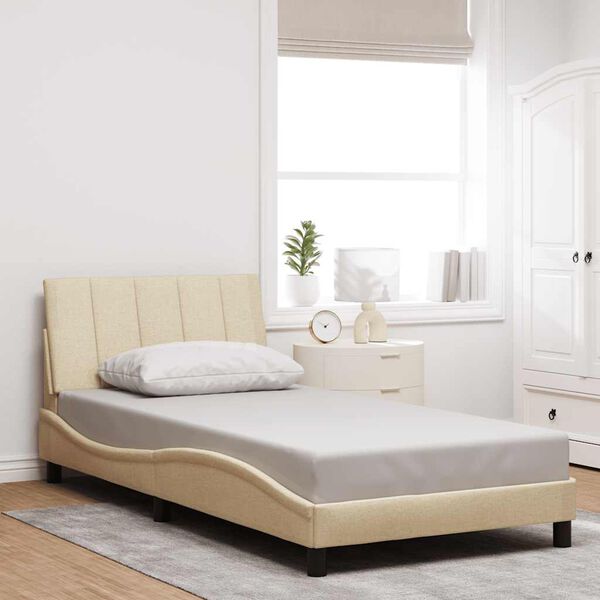 vidaXL Estrutura de cama sem colchão Hanko 100x200 cm tecido cor creme