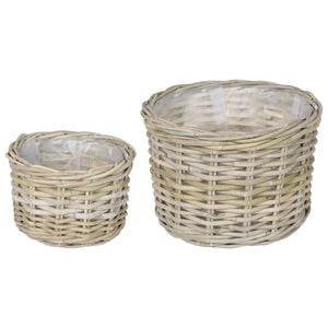 vidaXL Cesta de Plantas GENDT 2 unid. Cinza Natural Rattan Kubu