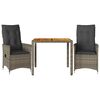 vidaXL 3 pcs conjunto bistr&ocirc; com almofad&otilde;es vime PE cinza
