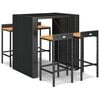 vidaXL 5 pcs conjunto de bar p/ jardim vime PE/ac&aacute;cia maci&ccedil;a preto