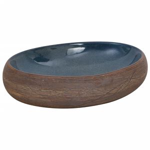 vidaXL Lavat&oacute;rio de bancada oval 59x40x15 cm cer&acirc;mica castanho e azul