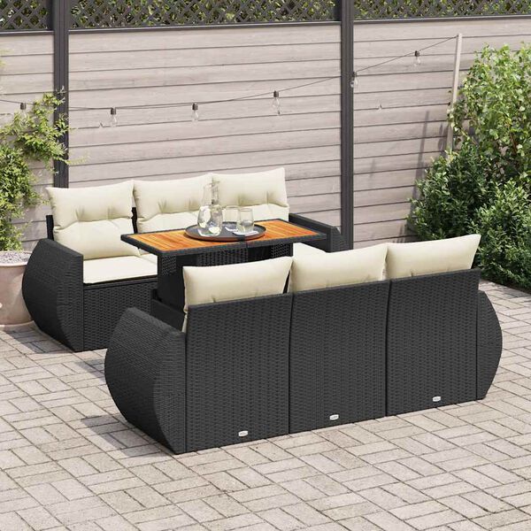 vidaXL 7 pcs conjunto de sof&aacute;s p/ jardim c/ almofad&otilde;es vime PE preto