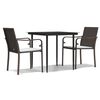 vidaXL 3 pcs conjunto de jantar p/ jardim c/ almofad&otilde;es vime PE e a&ccedil;o