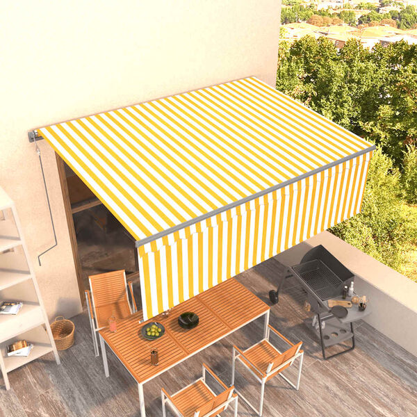vidaXL Toldo retr&aacute;til autom&aacute;tico com estore 4x3 m amarelo e branco