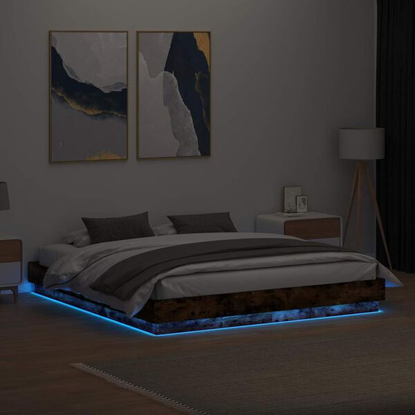 vidaXL Estrutura de cama com luzes LED 180x200 cm carvalho fumado