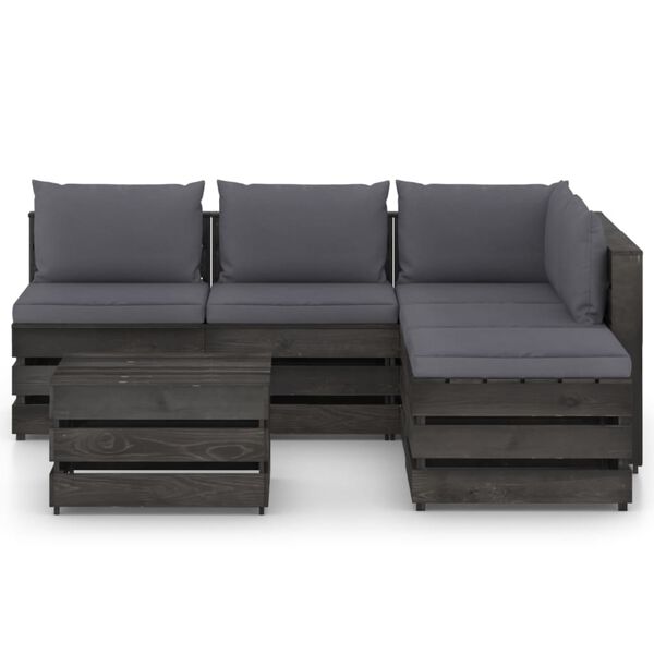 vidaXL 6 pcs conj. lounge jardim + almofad&otilde;es madeira impreg. cinzento