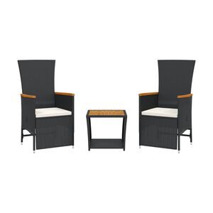 vidaXL 3 pcs conjunto de jantar p/ jardim c/ almofad&otilde;es vime PE preto