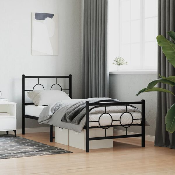 vidaXL Estrutura de cama com cabeceira e p&eacute;s 75x190 cm metal preto