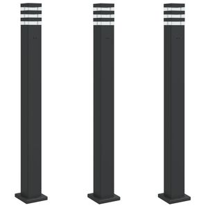 vidaXL Candeeiro ch&atilde;o p/ exterior c/ tomada 3 pcs 110cm alum&iacute;nio preto