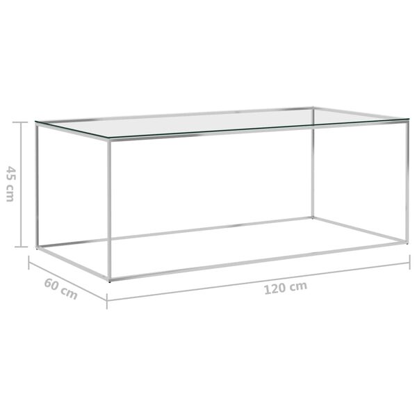 vidaXL Mesa de centro 120x60x45 cm aço inoxidável prateado e vidro