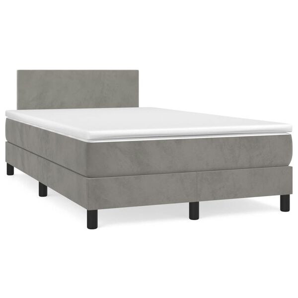 vidaXL Cama boxspring com colch&atilde;o 120x190 cm veludo cinzento-claro
