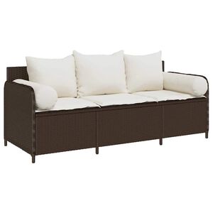 vidaXL Sof&aacute; de jardim com almofad&otilde;es 3 lugares vime PE castanho