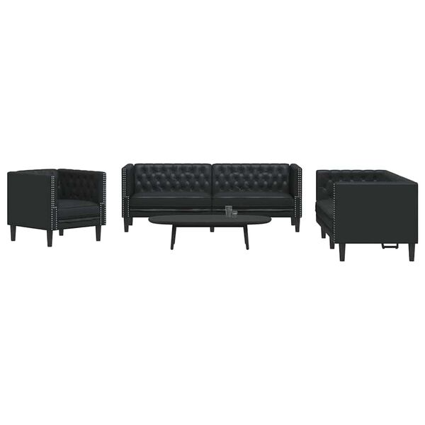 vidaXL Sof&aacute; de Sala de Estar 3 pcs Preto 194 x 74,5 x 70,5 cm