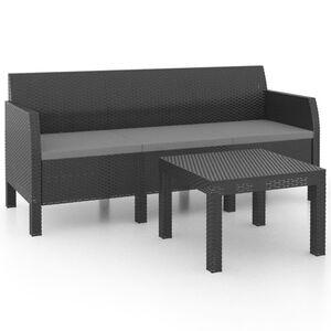 vidaXL 2 pcs conjunto lounge jardim com almofad&otilde;es vime PP antracite