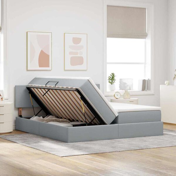 vidaXL Cama com Armazenamento com colch&atilde;o Cinzento-claro 180 x 200 cm